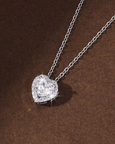 Silver Romantic Heart Pendant Necklace with Diamonds