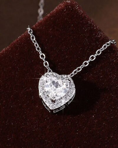 Silver Romantic Heart Pendant Necklace with Diamonds