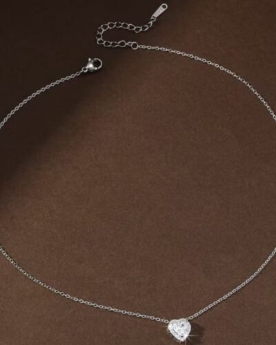 Silver Romantic Heart Pendant Necklace with Diamonds