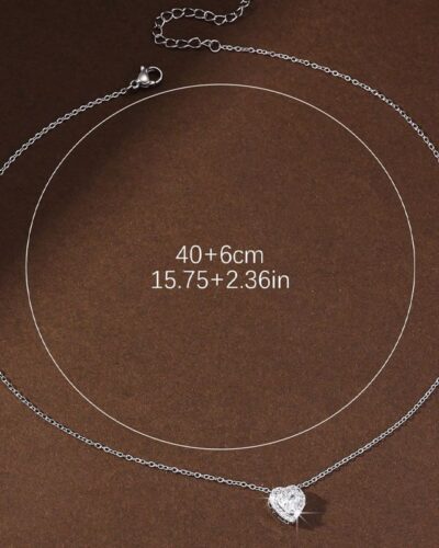 Silver Romantic Heart Pendant Necklace with Diamonds