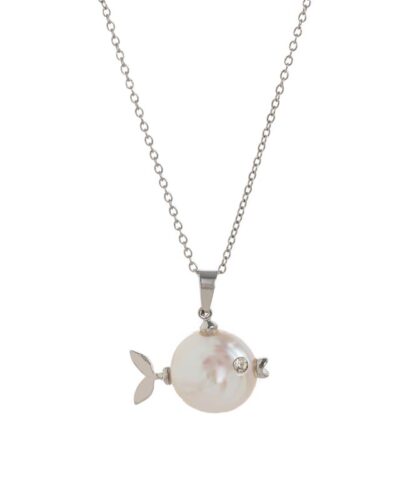 Cute Fish Crab Pendant Gold Freshwater Pearl Necklace