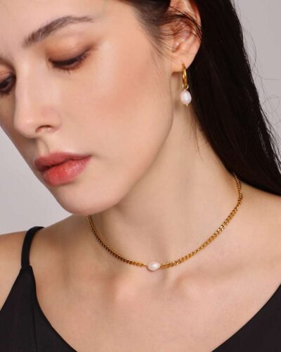 Alternativní pohled na Women Simple 18K Gold Plated Miami Chain Single Pearl Necklace