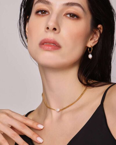 Simple 18K Gold Plated Single Stainless Steel Pearl Necklace 2