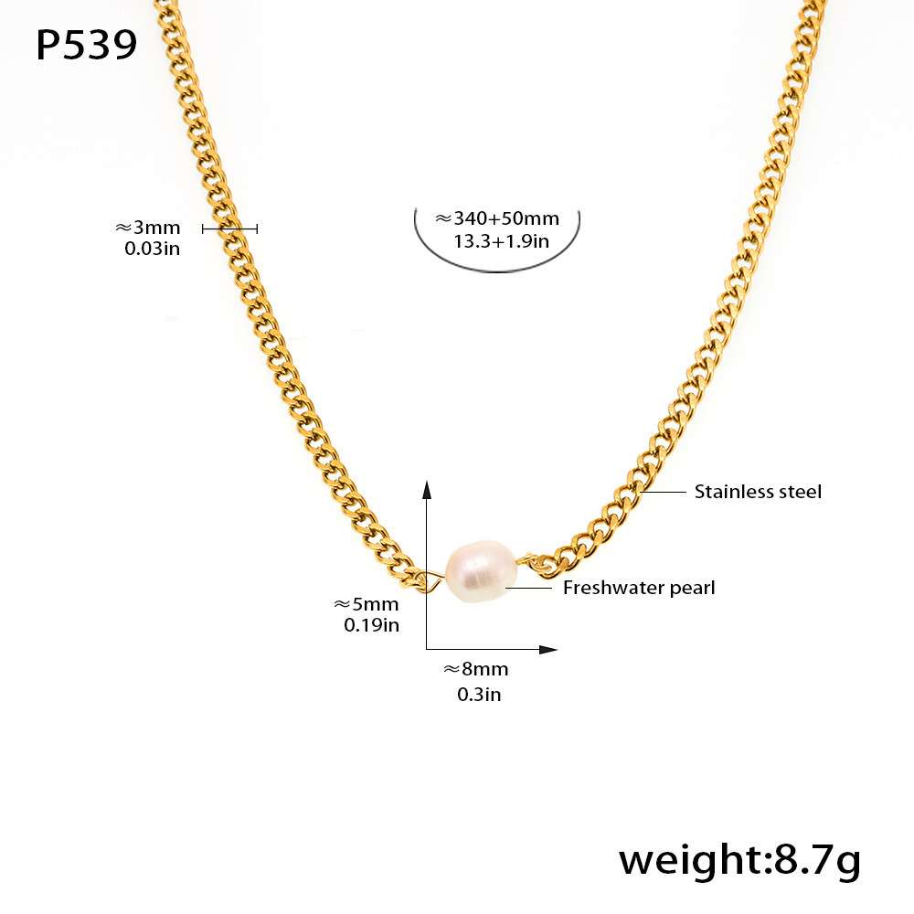 Simple 18K Gold Plated Single Stainless Steel Pearl Necklace 3