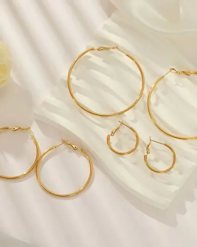 Simple 18K Gold Plated Stainless Steel Large Hoop Earrings 1