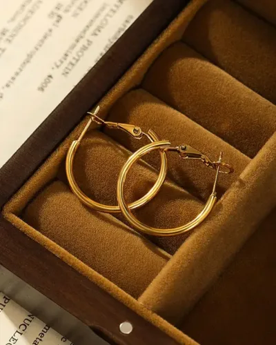 Simple 18K Gold Plated Stainless Steel Large Hoop Earrings