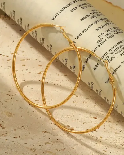 Simple 18K Gold Plated Stainless Steel Large Hoop Earrings 3
