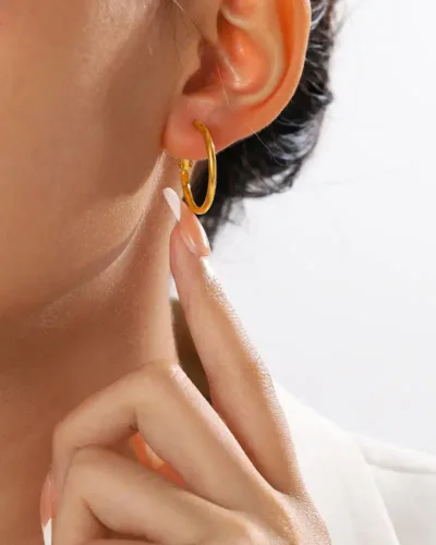 Simple 18K Gold Plated Stainless Steel Large Hoop Earrings 5