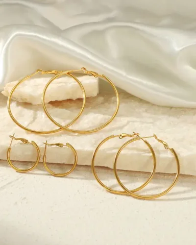 Simple 18K Gold Plated Stainless Steel Large Hoop Earrings 6