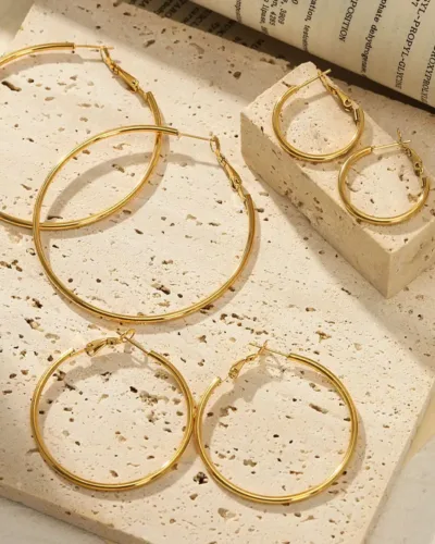 Simple 18K Gold Plated Stainless Steel Large Hoop Earrings 7