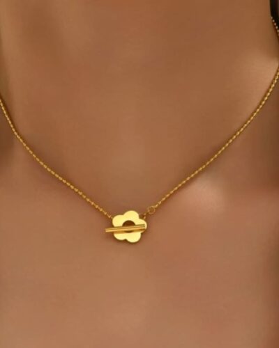 Simple Flower Gold Pendant Necklace OT Clasp