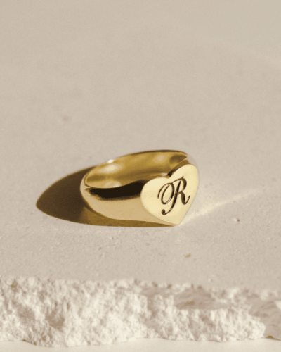 Personalized Gold Heart Signet Ring Statement Ring Band Unisex