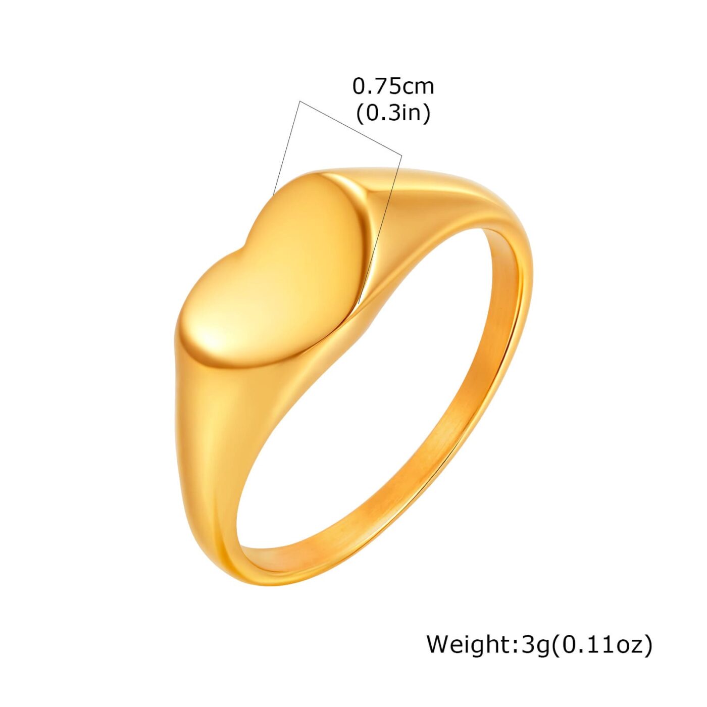 Simple Gold Heart Signet Ring Statement Ring Band Unisex
