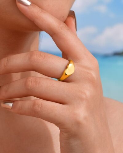 Personalized Gold Heart Signet Ring Statement Ring Band Unisex