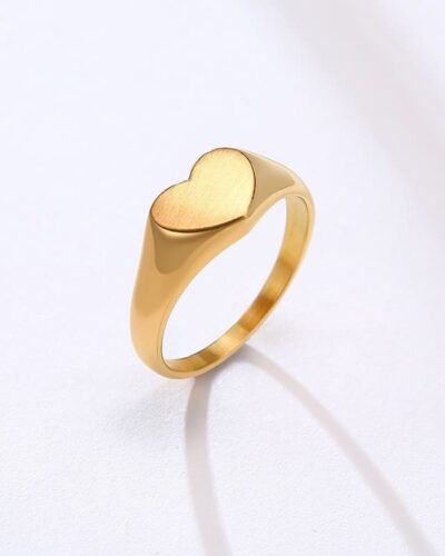Personalized Gold Heart Signet Ring Statement Ring Band Unisex