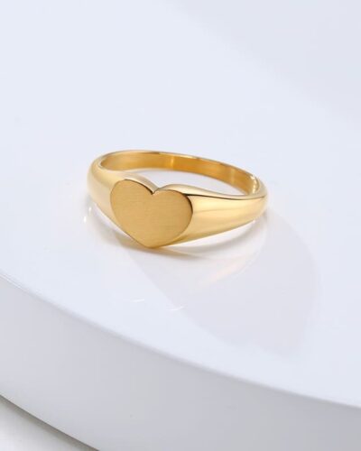 Personalized Gold Heart Signet Ring Statement Ring Band Unisex