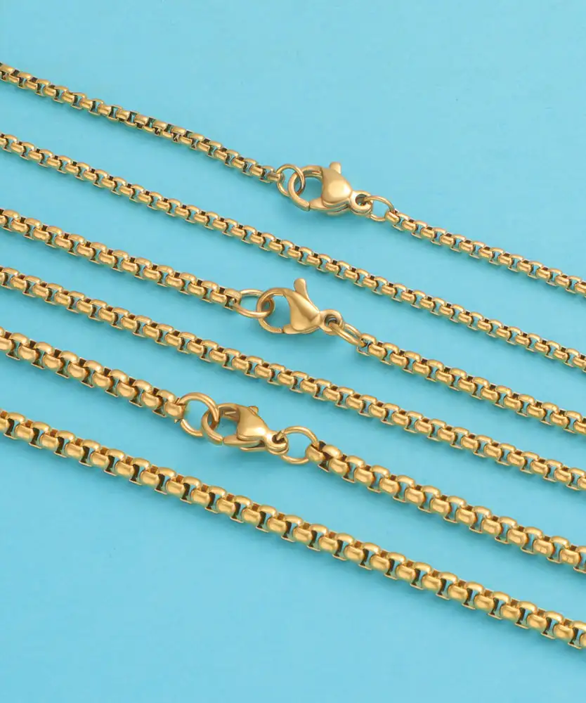Simple Golden Rounded Stainless Steel Box Chain Wholesale 1
