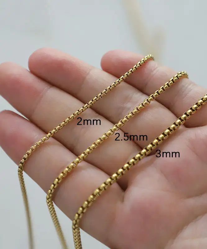 Simple Golden Rounded Stainless Steel Box Chain Wholesale 3