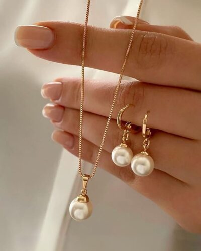 Simple Pearl Necklace Earring Set Wholesale