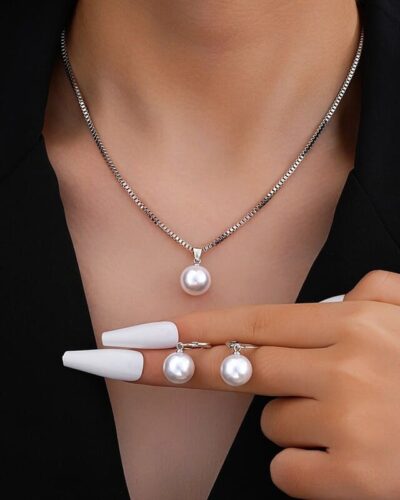 Simple Pearl Necklace Earring Set Wholesale