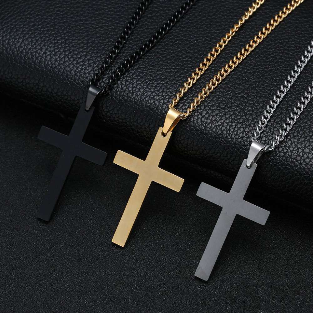 Simple Stainless Steel Cross Necklace Mens Women Bulk (5)