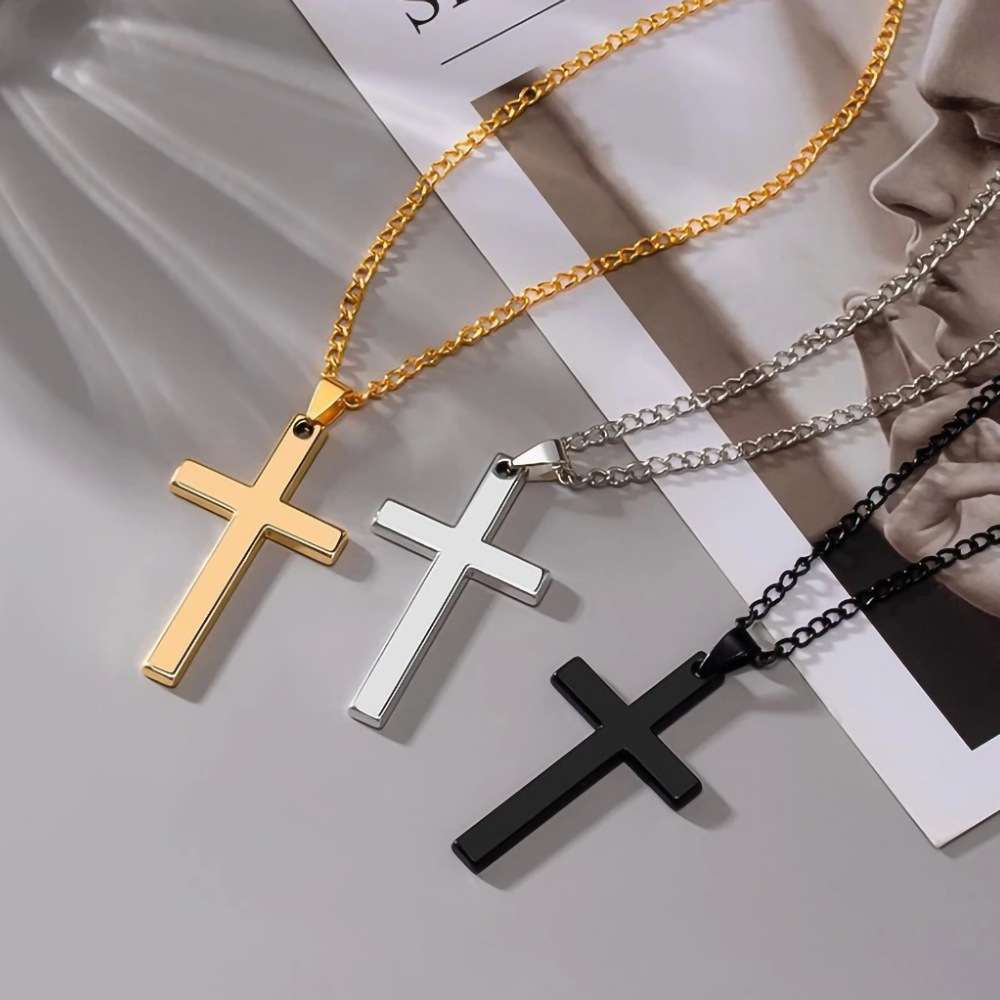Alternative view of Simple Stainless Steel Cross Necklace Mens Women Bulk