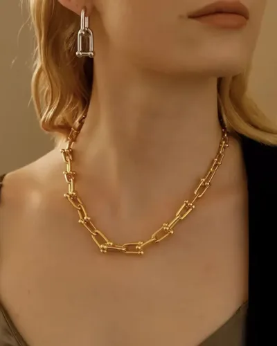 Simple U Shaped Horseshoe Clasp Stainless Steel Womens Chain 3