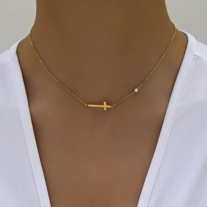 Small Dainty Cross Necklace for Women with Single Diamond 1