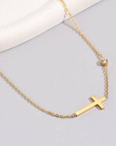 Small Dainty Cross Necklace for Women with Single Diamond 3