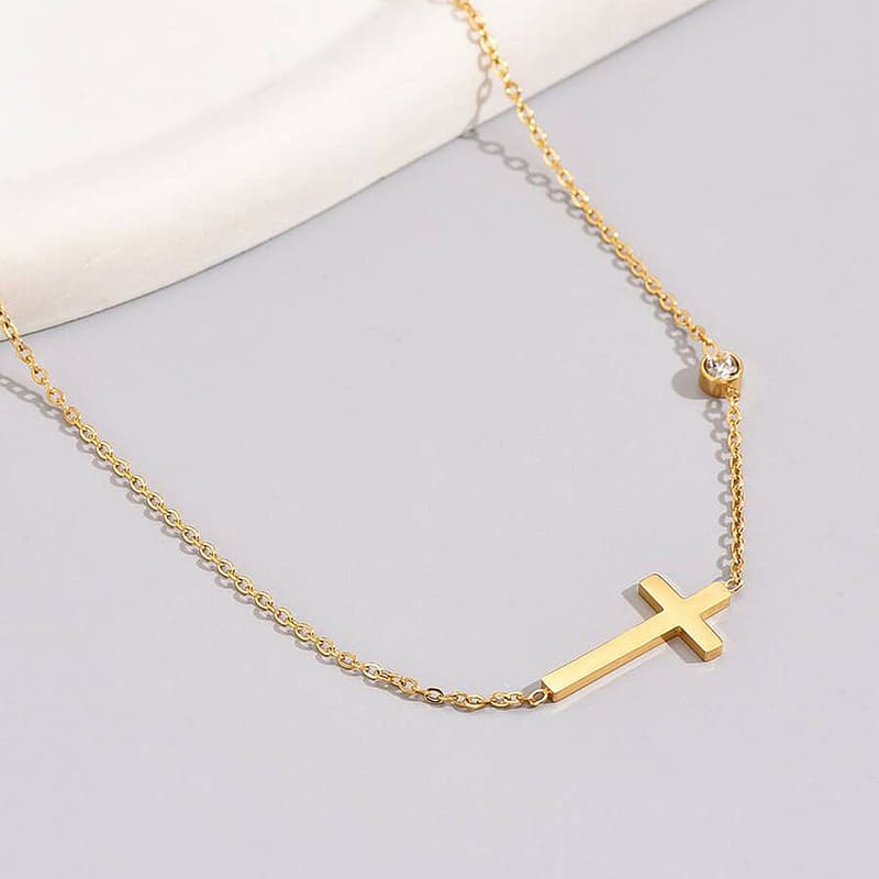 Small Dainty Cross Necklace for Women with Single Diamond 3