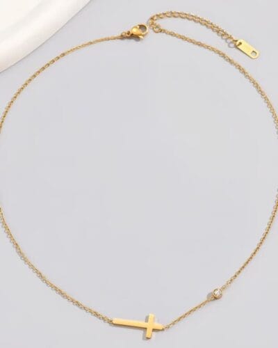Small Dainty Cross Necklace for Women with Single Diamond