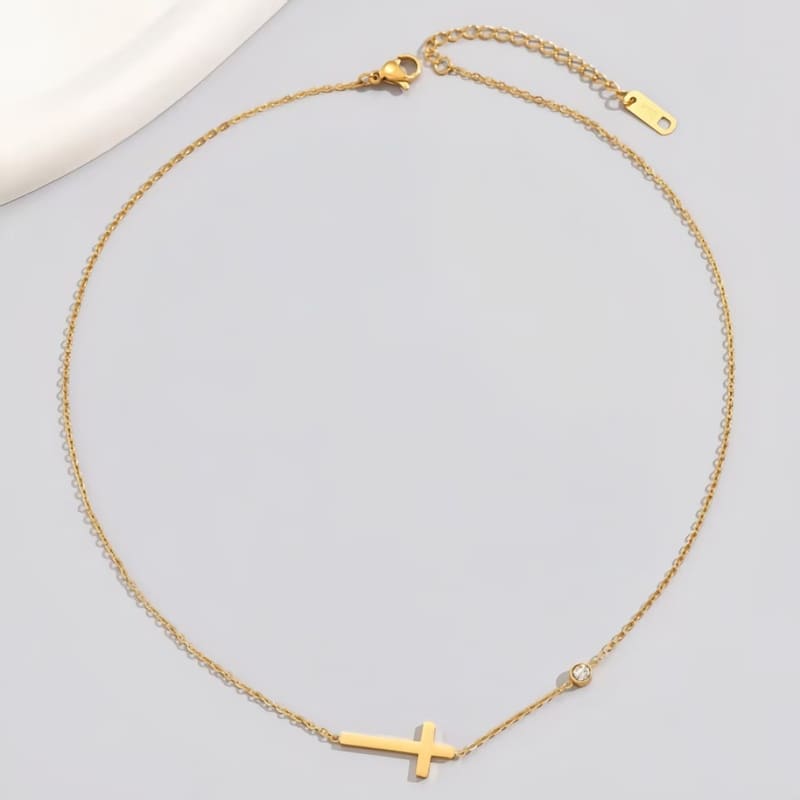 Small Dainty Cross Necklace for Women with Single Diamond