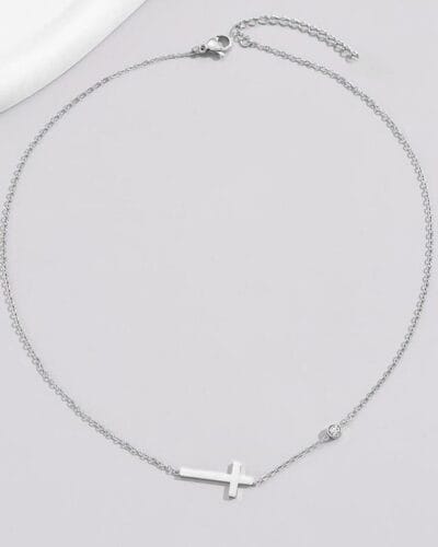 Small Dainty Cross Necklace for Women with Single Diamond