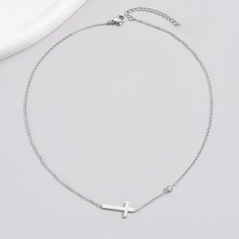 Small Dainty Cross Necklace for Women with Single Diamond