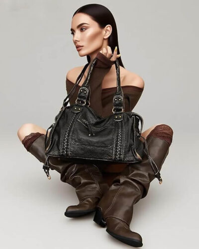 Alternative view of Large Black Leather Tote Bags Retro Hobo Shoulder Bags