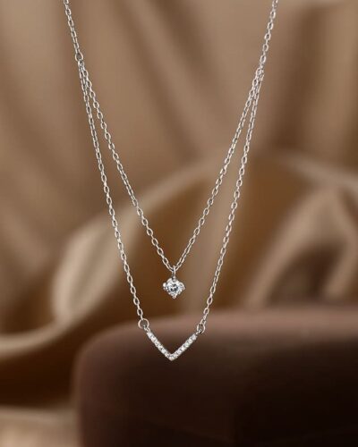 Sparkling Double Layer V-Shaped Silver Stackable Necklaces
