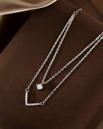 Sparkling Double Layer V-Shaped Silver Stackable Necklaces