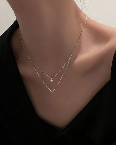 Sparkling Double Layer V-Shaped Silver Stackable Necklaces