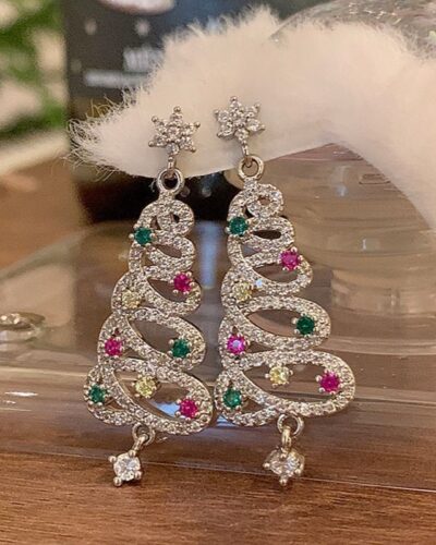 Sparkly Silver Christmas Tree Earring for Xmas Decor
