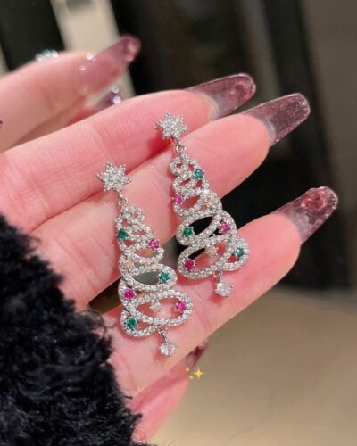 Sparkly Silver Christmas Tree Earring for Xmas Decor