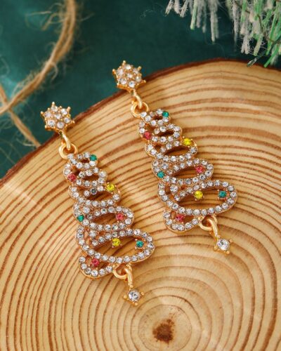 Sparkly Silver Christmas Tree Earring for Xmas Decor