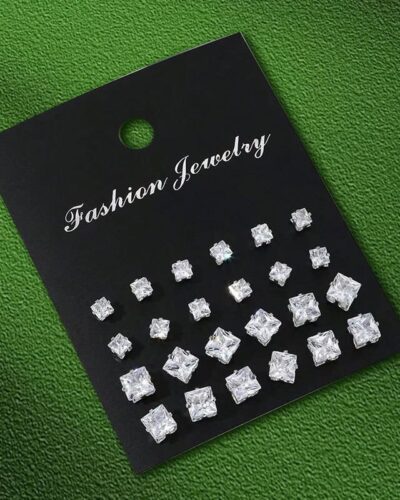 12Pairs Simple Rhinestone Stainless Steel Earring Studs