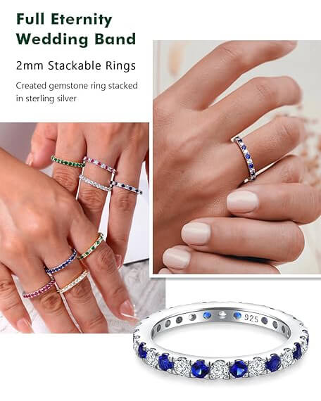 Stacking May Birthstone Ring 925 Sterling Silver Engagement Wedding Band - Image 3