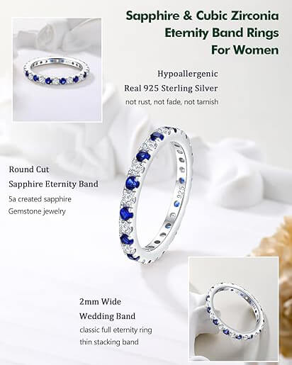 Stacking May Birthstone Ring 925 Sterling Silver Engagement Wedding Band - Image 4