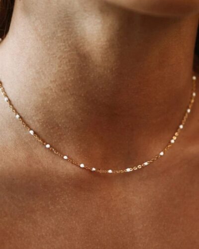 Stackable White Beaded Ball Chain Necklace Choker for DIY Jewelry