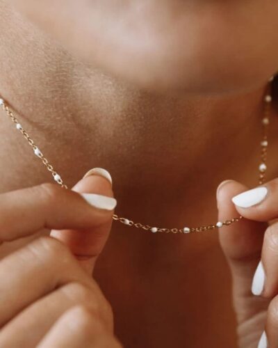 Stackable White Beaded Ball Chain Necklace Choker for DIY Jewelry