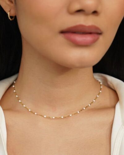 Stackable White Beaded Ball Chain Necklace Choker for DIY Jewelry