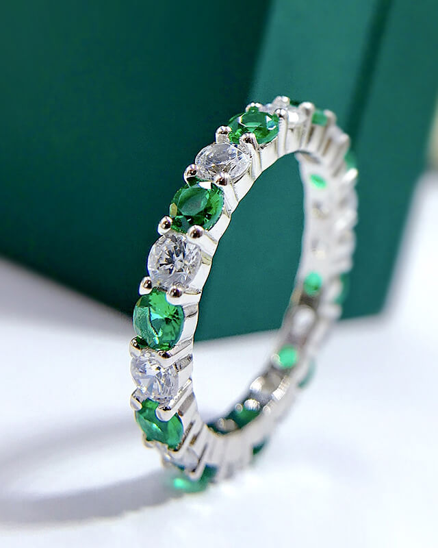 Stacking May Birthstone Ring 925 Sterling Silver Engagement Wedding Band