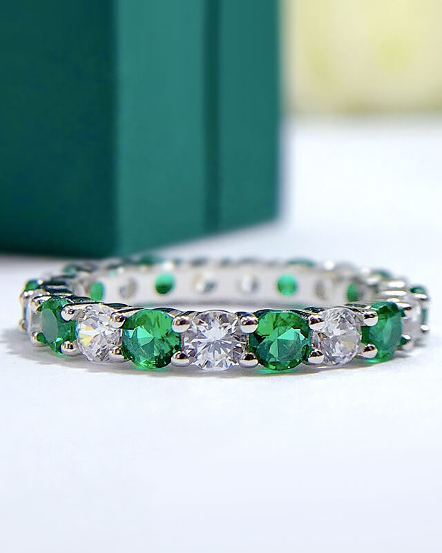 Stacking May Birthstone Ring 925 Sterling Silver Engagement Wedding Band - Image 2