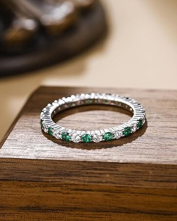 Stacking May Birthstone Ring 925 Sterling Silver Engagement Wedding Band - Image 4